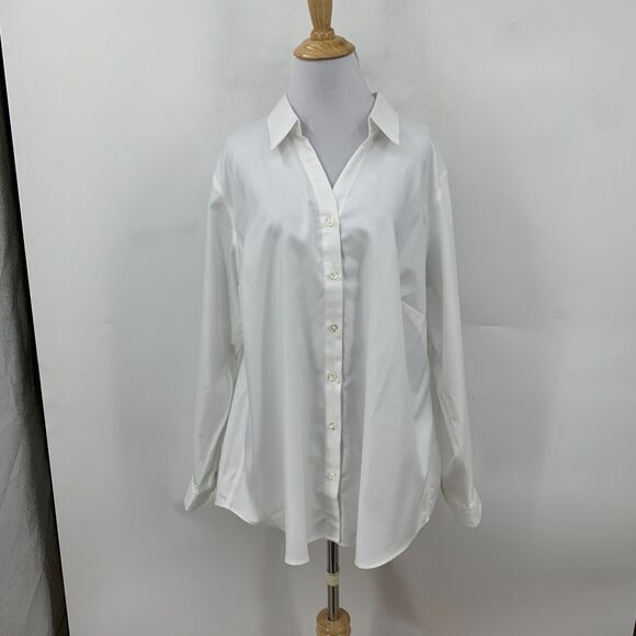American Airlines Lands End Shirt Womens Plus 18W White Herringbone Long Sleeve - Picture 2 of 15